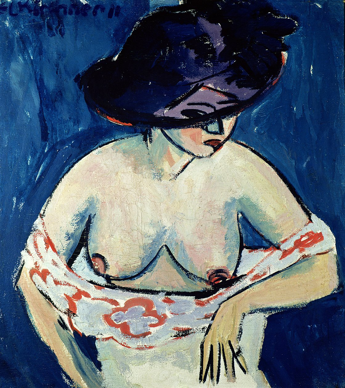 Mujer semidesnuda con sombrero, 1911 de Ernst Ludwig Kirchner