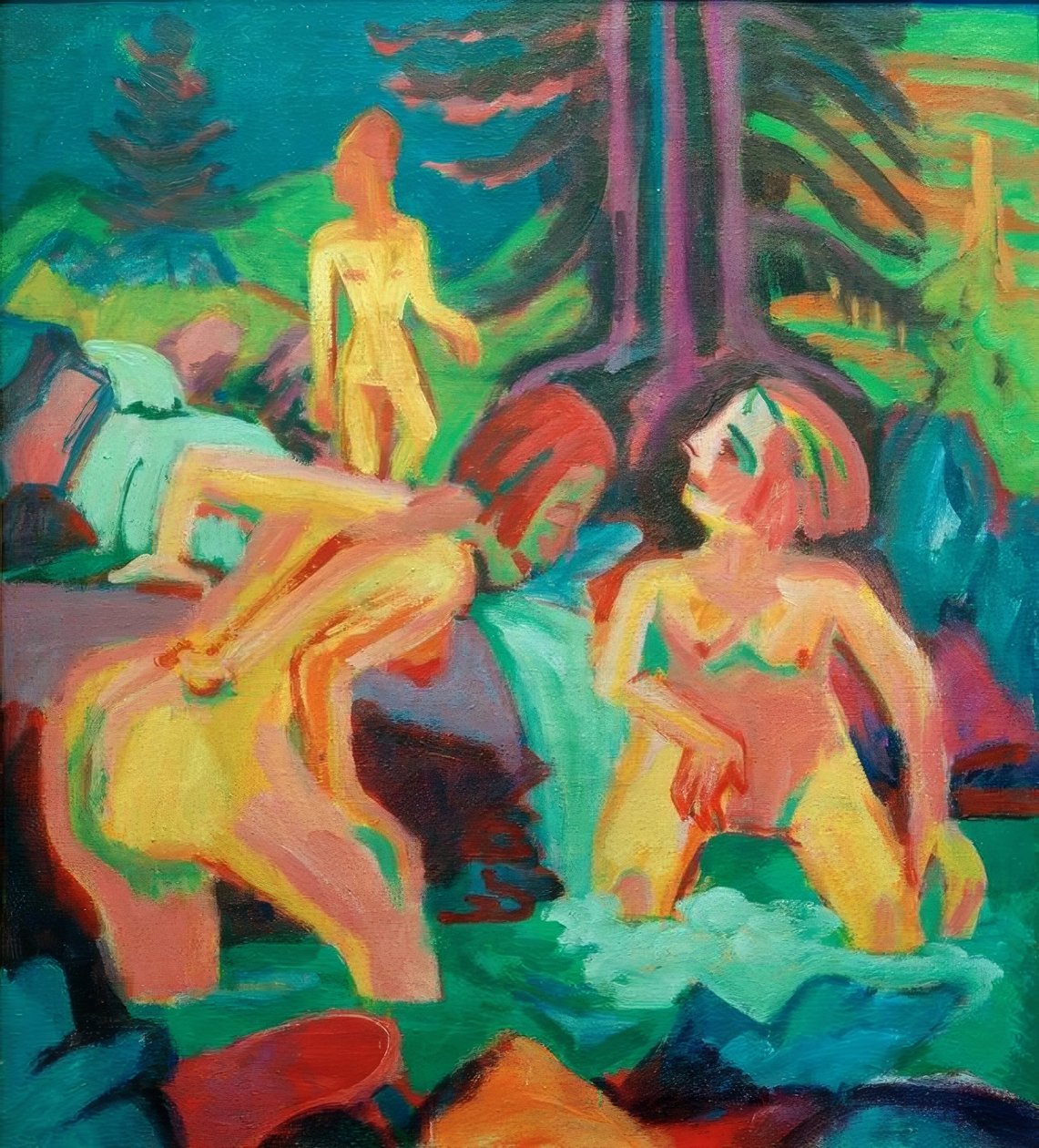 Mujeres desnudas bañándose en el arroyo de la montaña de Ernst Ludwig Kirchner
