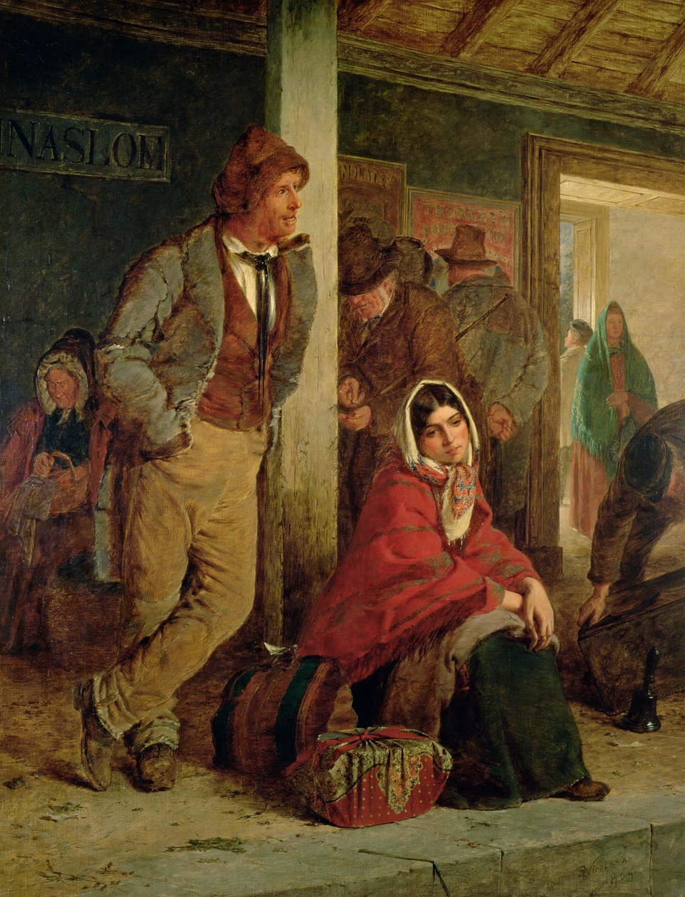 Emigrantes Irlandeses Esperando un Tren, 1864 de Erskine Nicol