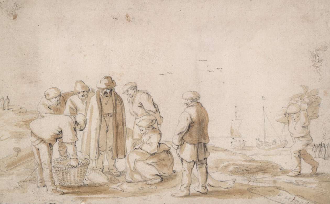 Pescaderos en la playa de Esaias van de Velde