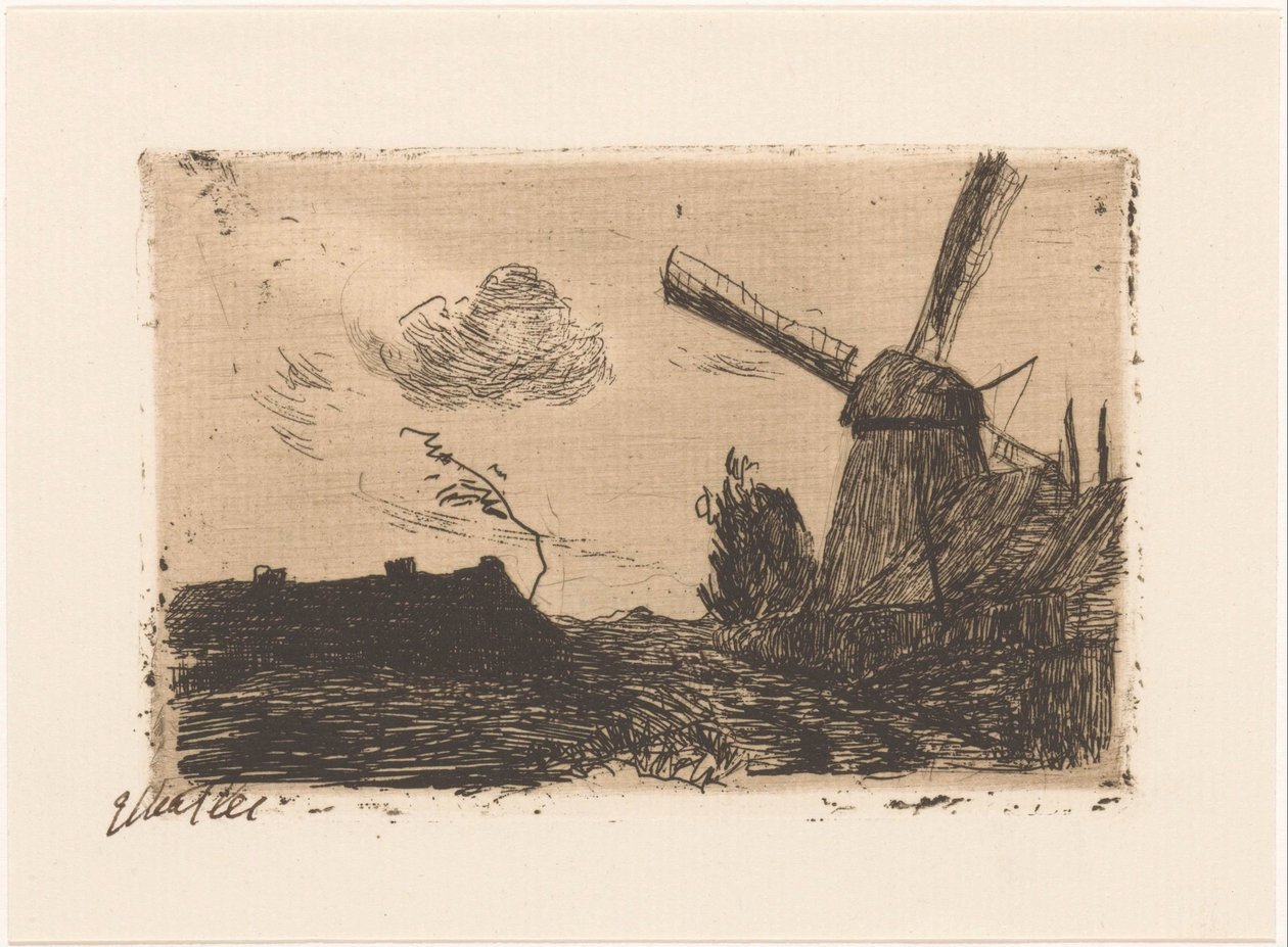 Molino en una granja de Etha Fles (signed by artist)