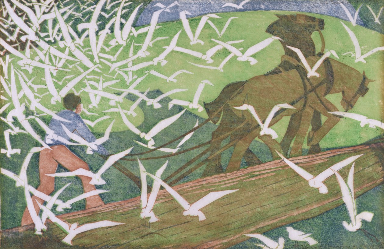 Pájaros siguiendo un arado de Ethel Spowers