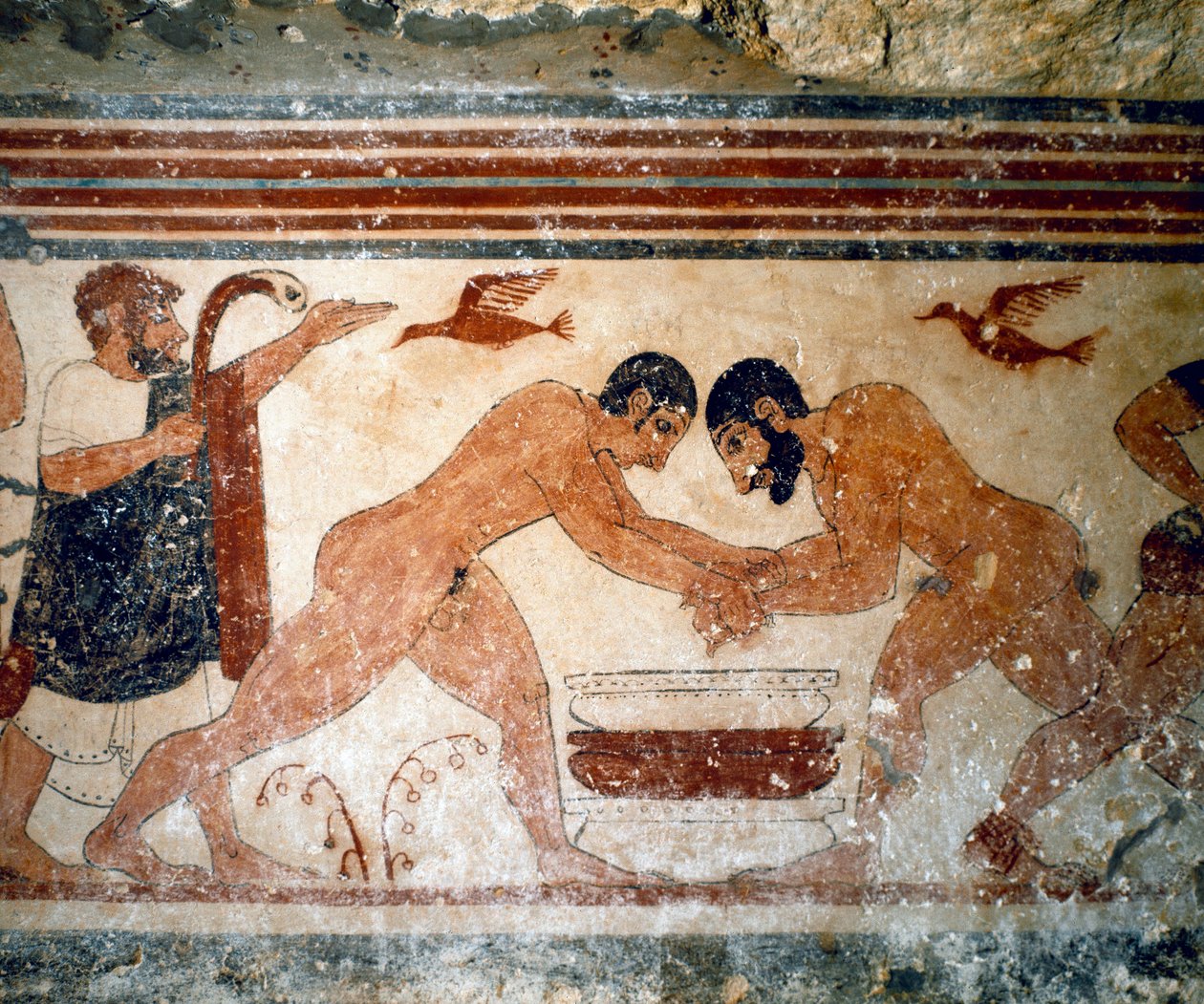 Dos luchadores. (detalle de fresco, 530 a.C.) de Etruscan