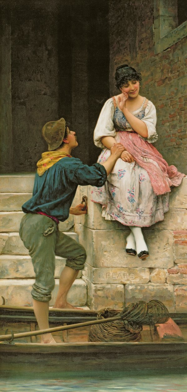 El cortejo del pescador, del Pears Annual, Navidad, 1894 de Eugen von Blaas