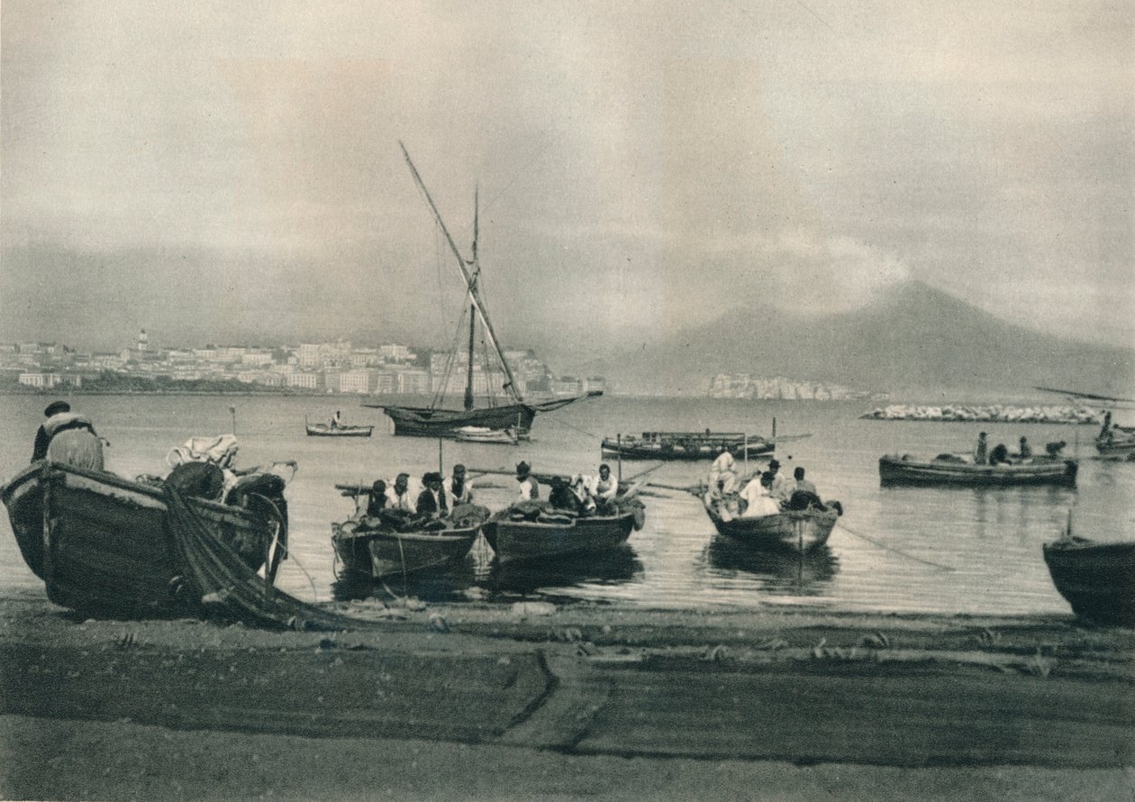 Pescadores saliendo al mar, Nápoles, Italia, 1927 de Eugen Poppel