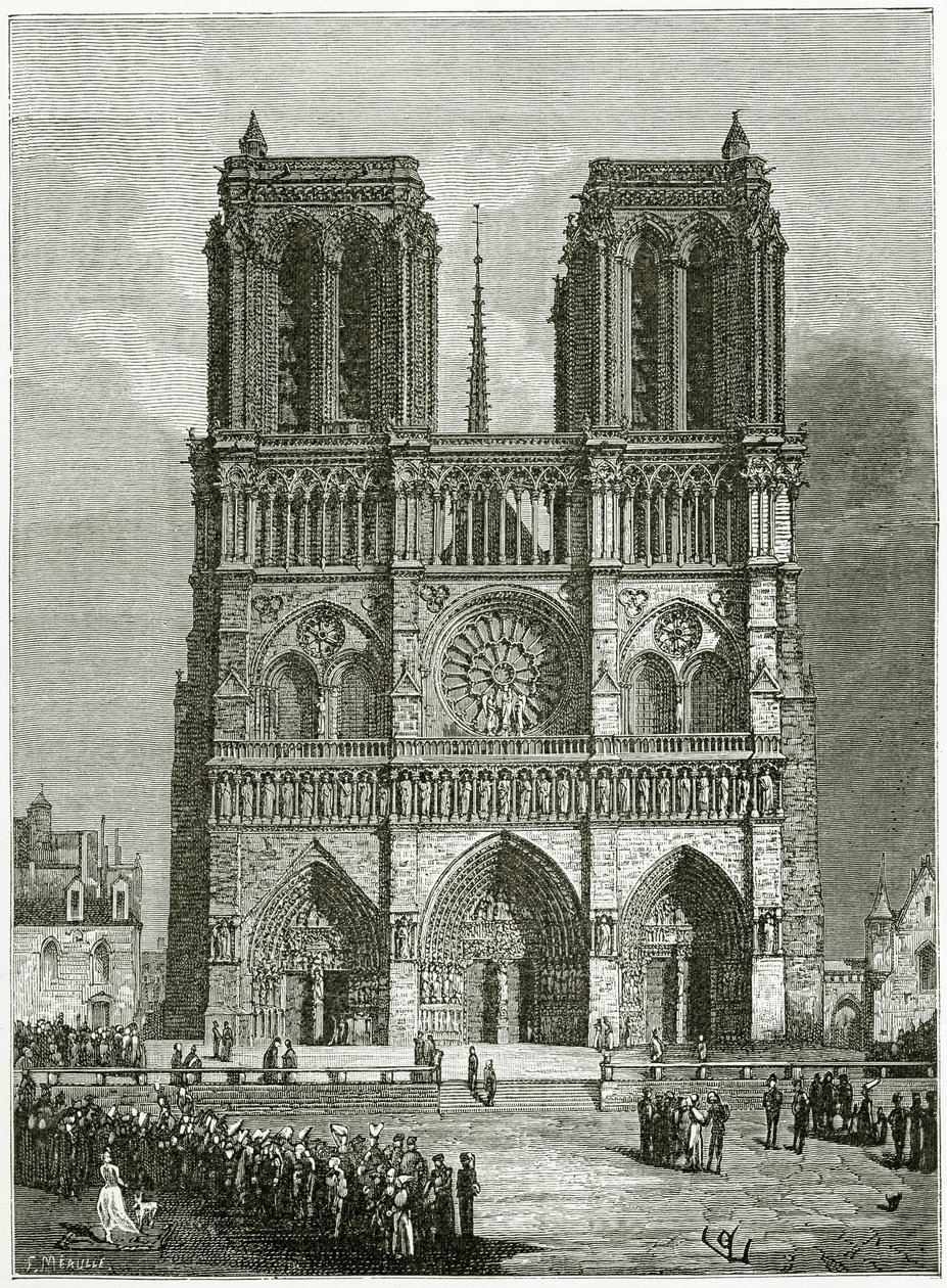 Notre Dame de París en 1642 - ilustración de Notre Dame de París, siglo XIX (grabado en blanco y negro) de Eugene Emmanuel Viollet le Duc