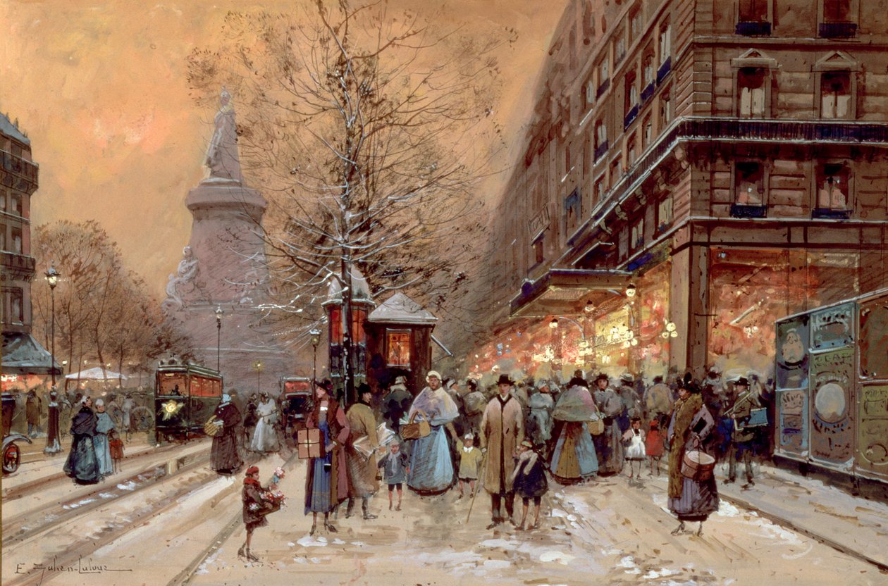 Un bulevar concurrido cerca de la Place de la République, París de Eugene Galien Laloue