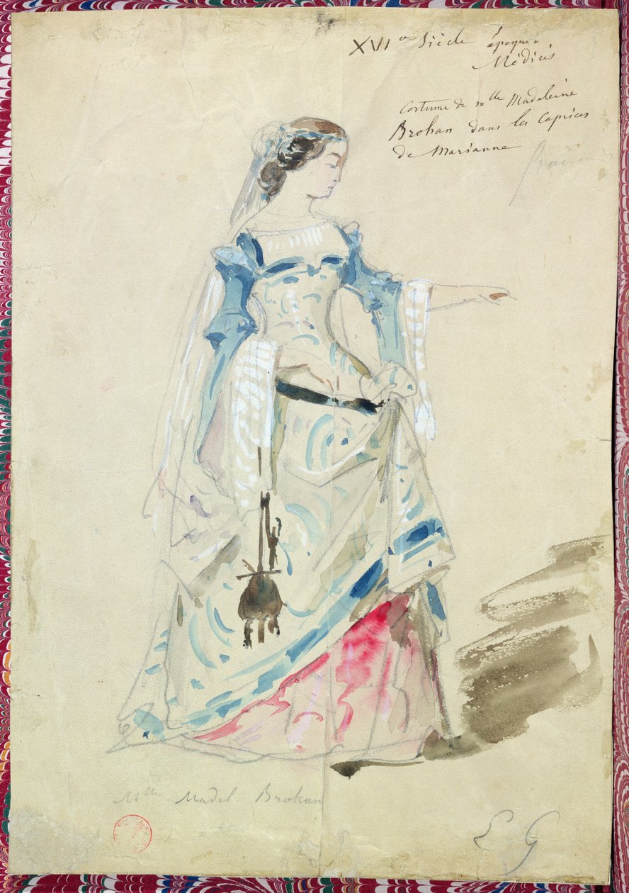 Diseño de vestuario para Mlle Madeleine Brohant (1833-1900) para el papel de Marianne en 