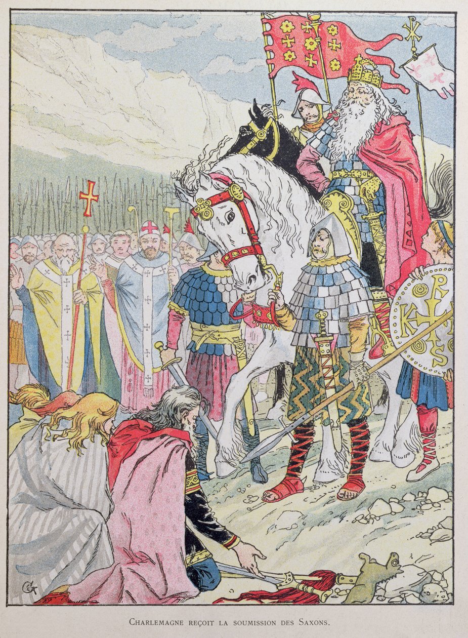 Carlomagno (742-814) recibiendo la sumisión de los sajones en 785 de Eugene Grasset