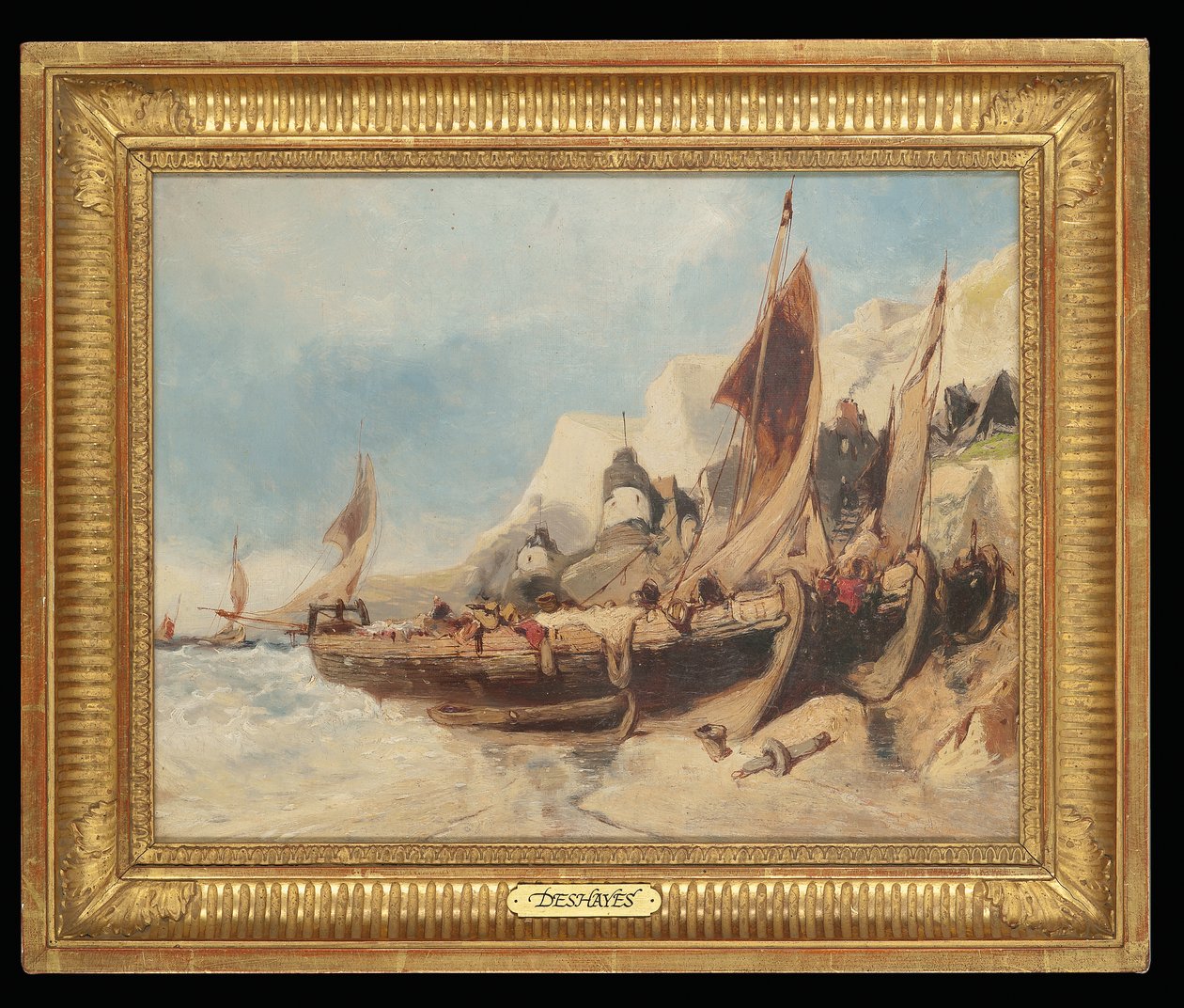 Barcos de pesca en la playa, Bretaña de Eugene Deshayes