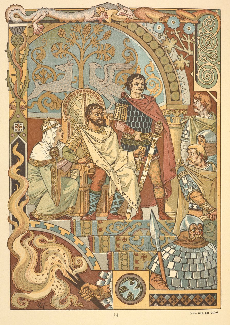 Un rey en su trono, en la corte. de Eugene Grasset