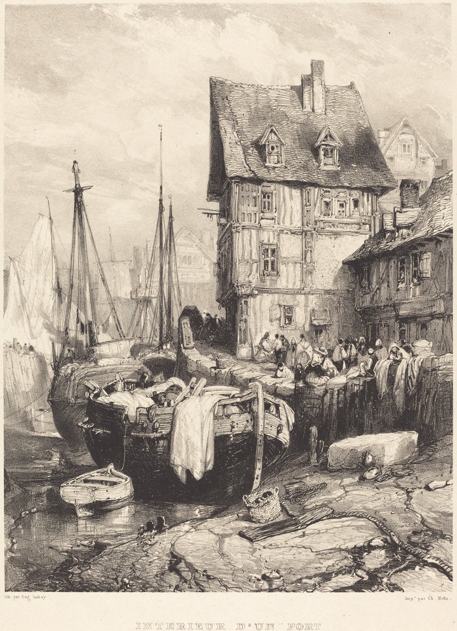 Interior de un puerto de Eugene Isabey
