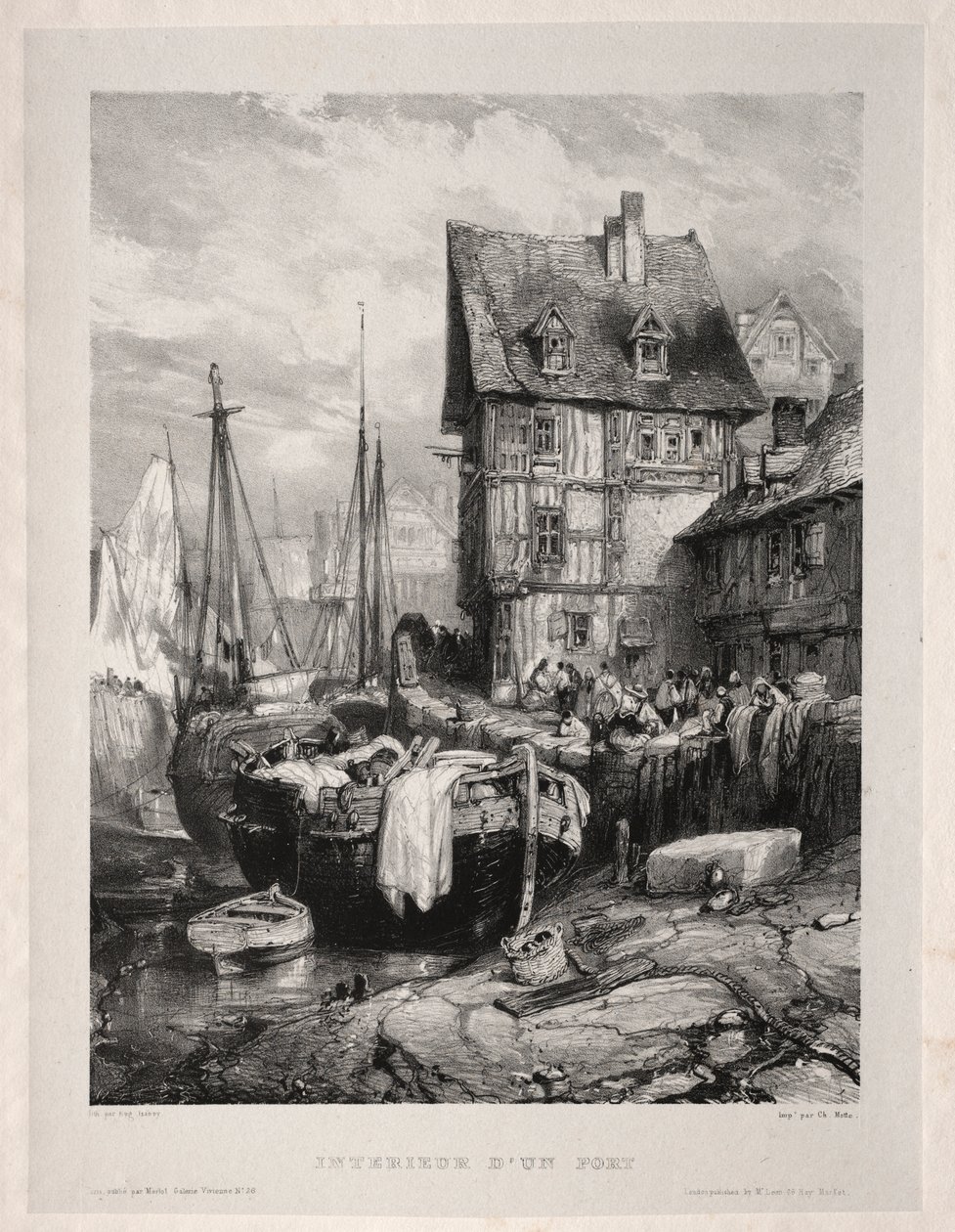 Seis Marineros: Interior de un Puerto de Eugene Isabey