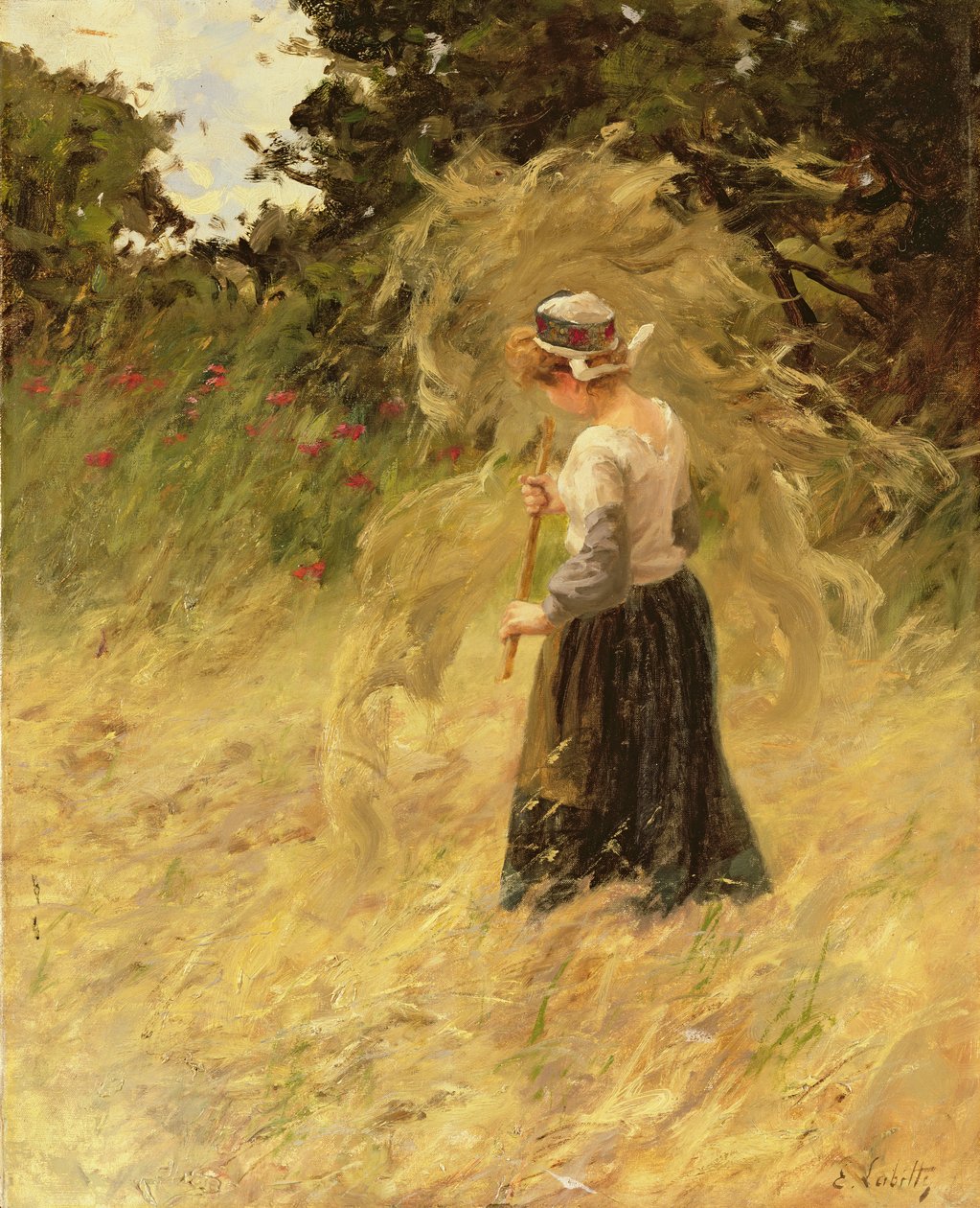 Una Chica Cosechando Heno, siglo XIX de Eugene Leon Labitte
