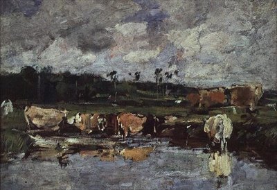 Animales en un estanque de Eugene Louis Boudin