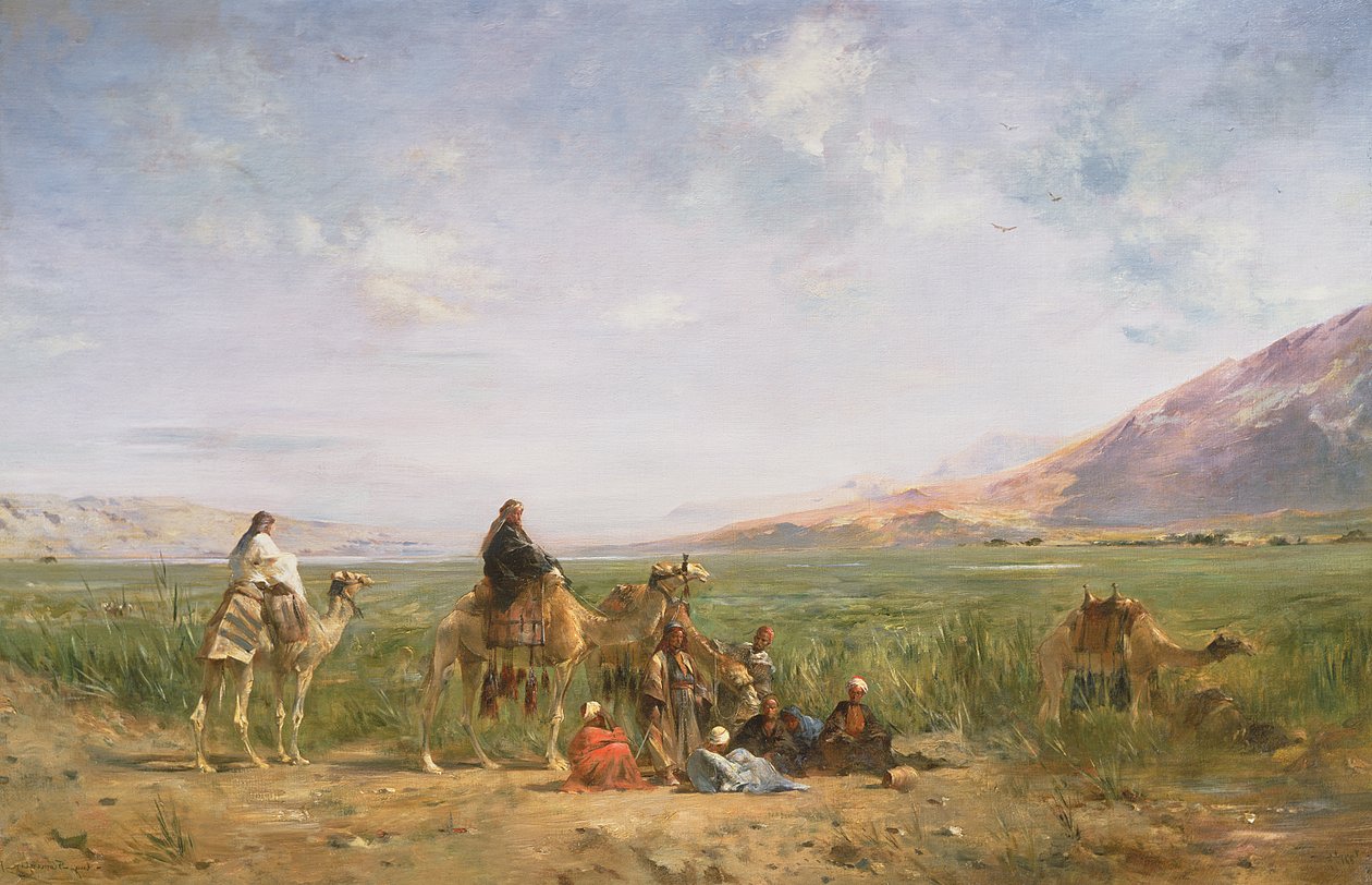 Viajeros descansando en un oasis de Eugène Fromentin