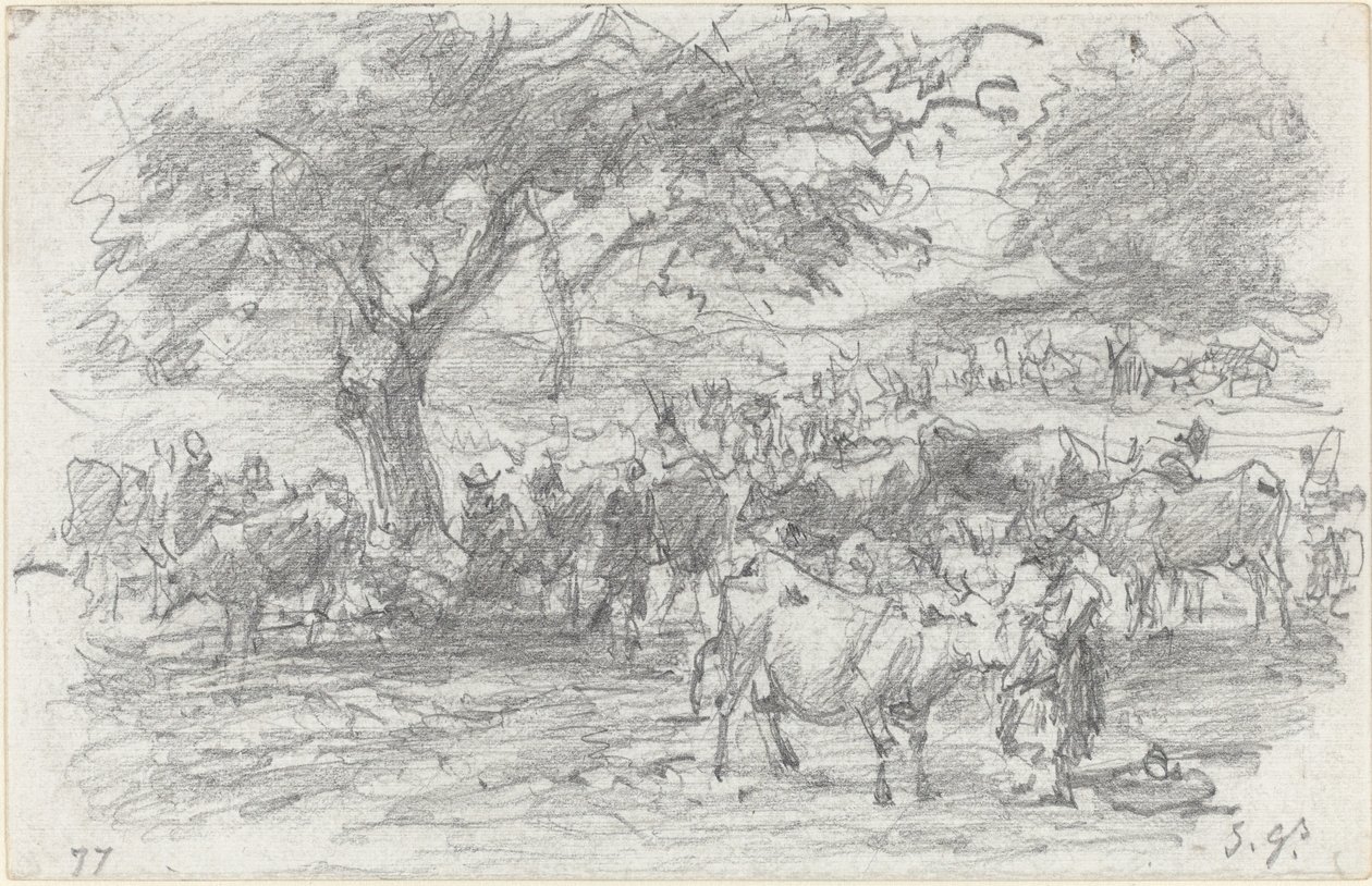 Pastores y ganado de Eugène Boudin