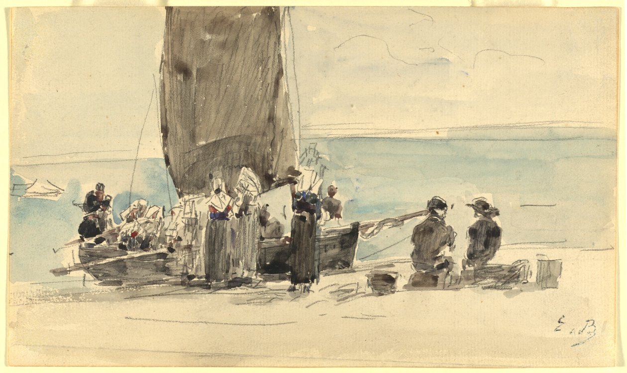 Cargando los botes de Eugène Boudin