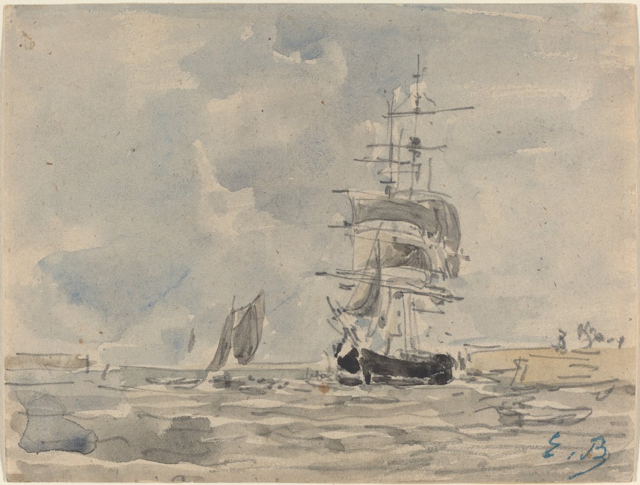 Marina con velero de Eugène Boudin