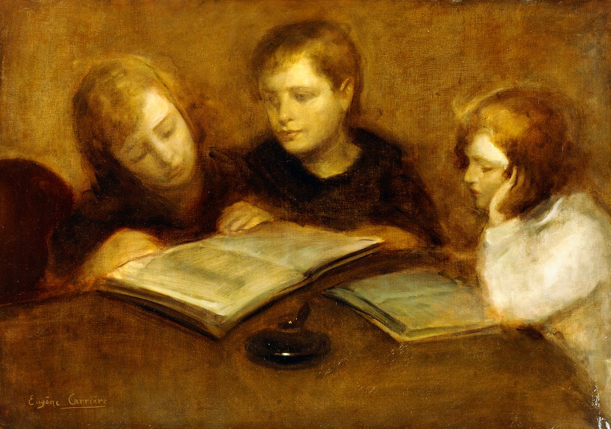 Niñas leyendo de Eugène Carrière