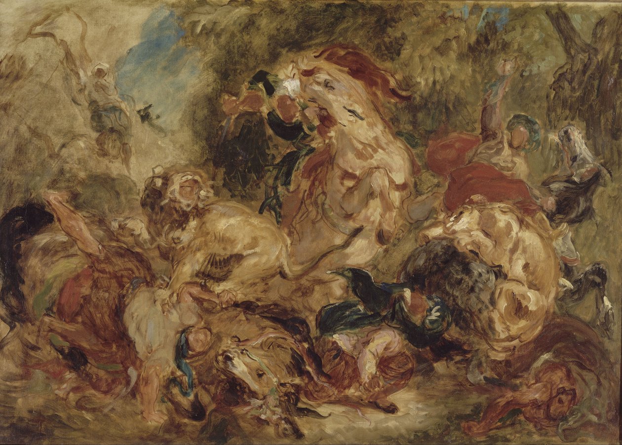 Caza del león de Eugène Delacroix