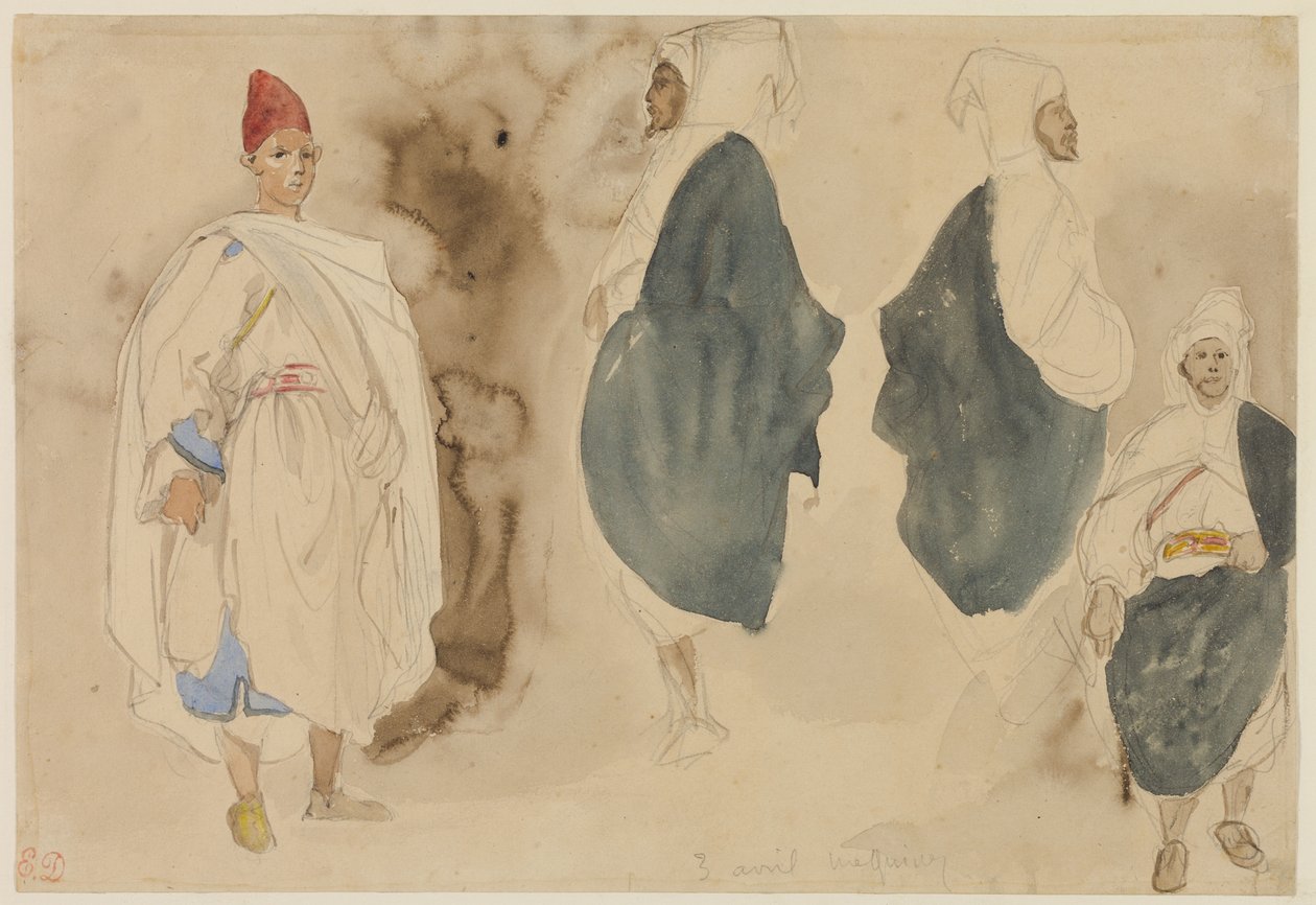 Cuatro esbozos de hombres árabes de Eugène Delacroix