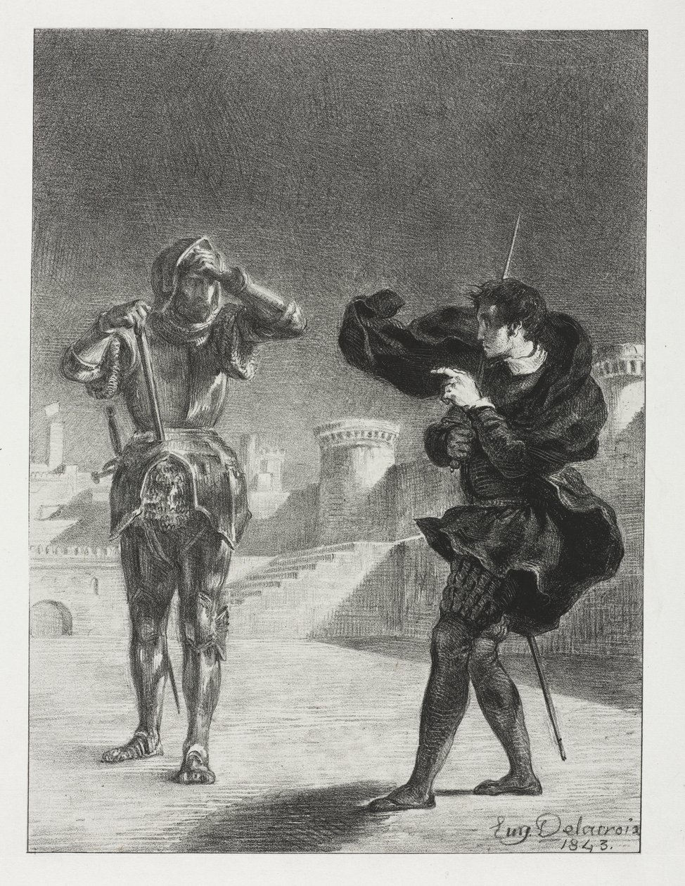 Hamlet: El fantasma en la terraza de Eugène Delacroix