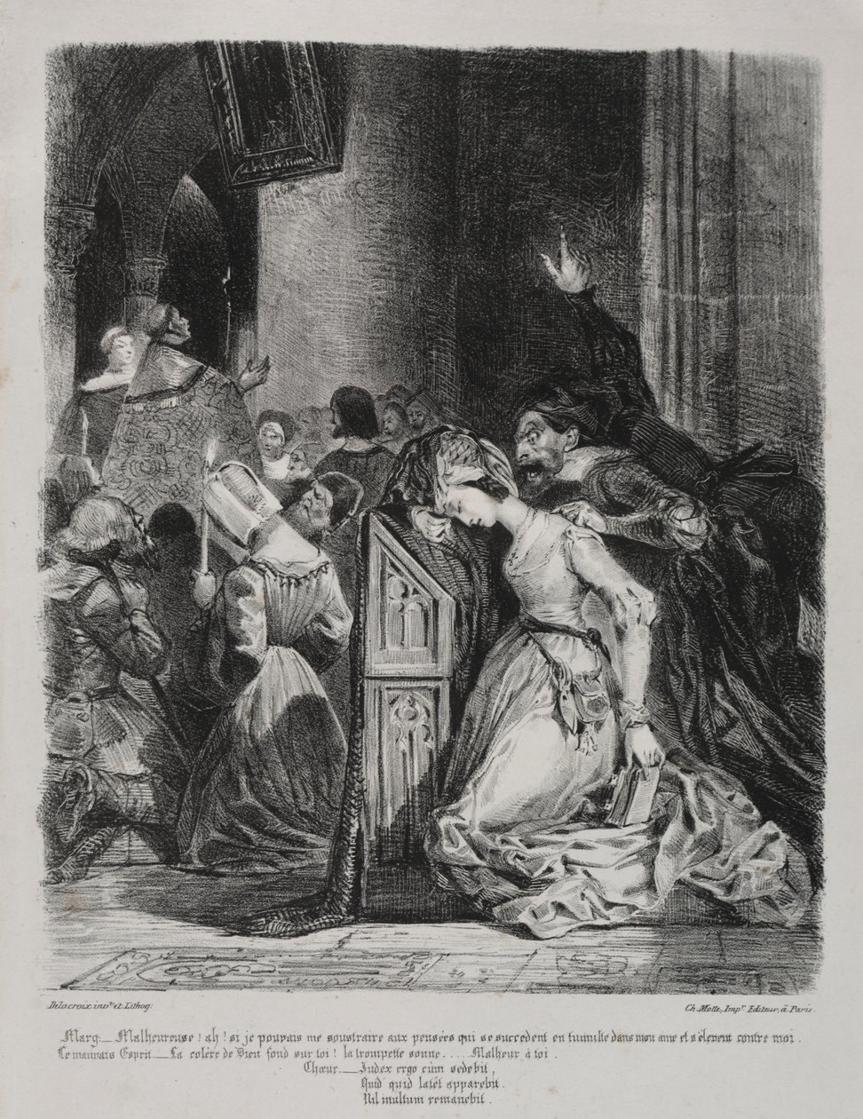 Ilustraciones para Fausto: Margarita en la iglesia de Eugène Delacroix