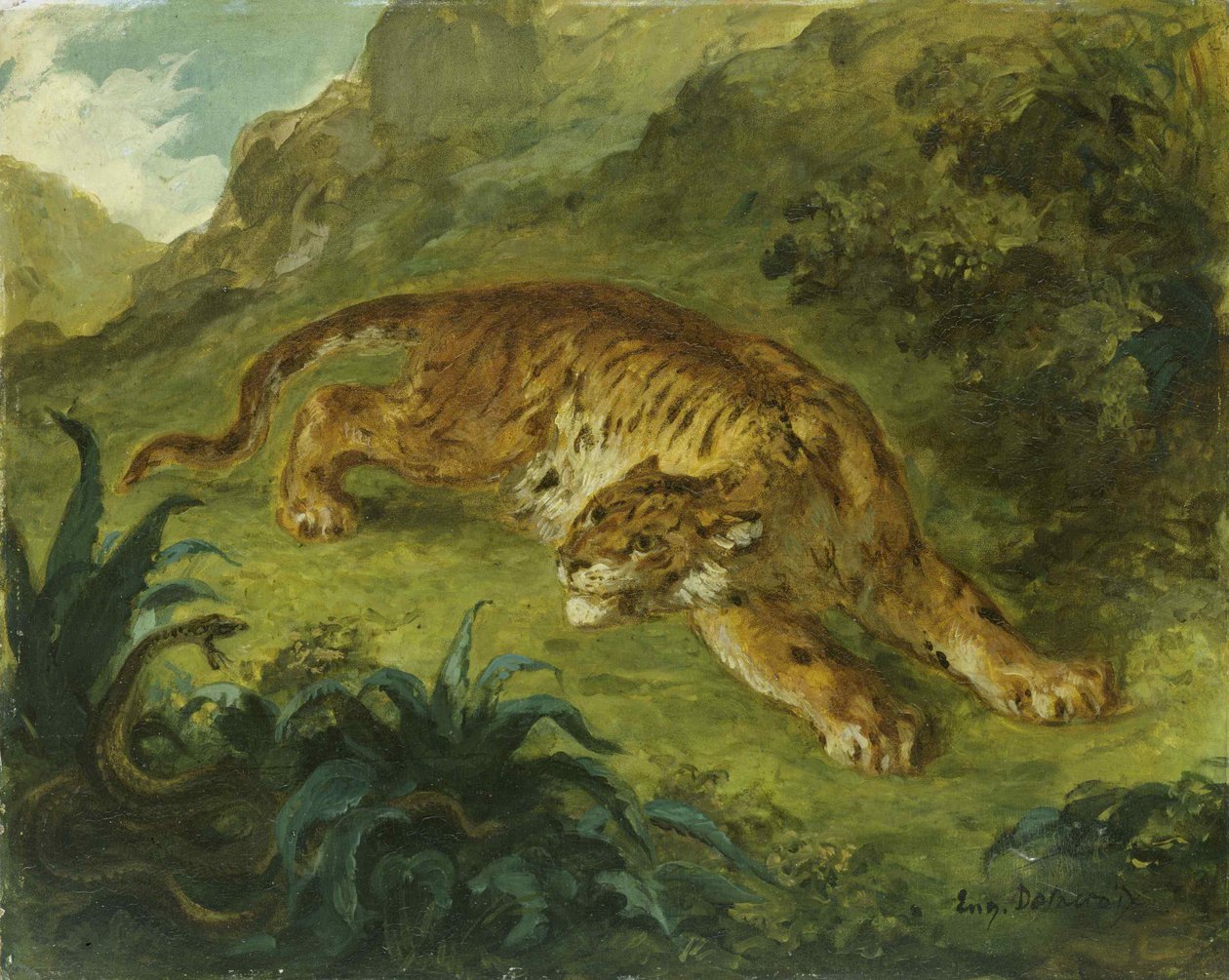 Tigre y serpiente, 1854-1858 de Eugène Delacroix