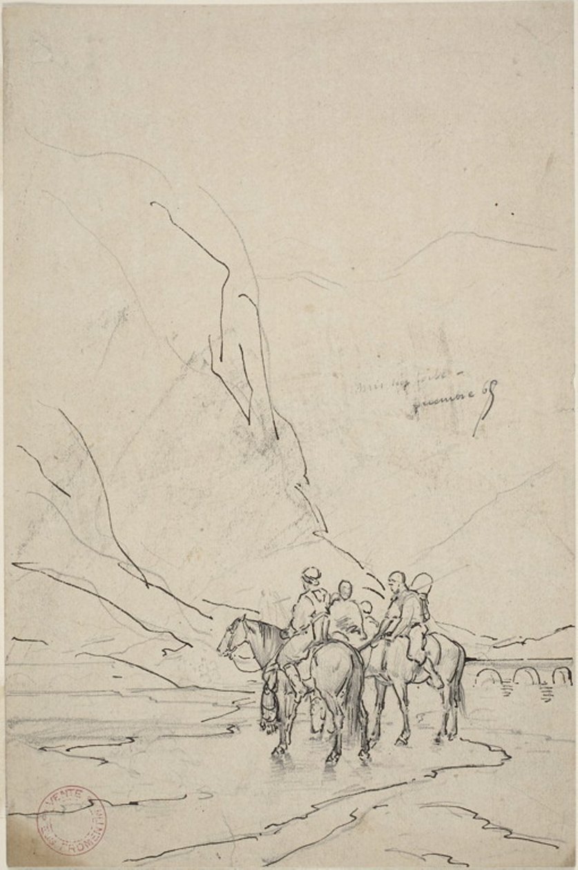 Hombres a caballo junto al río de Eugène Fromentin