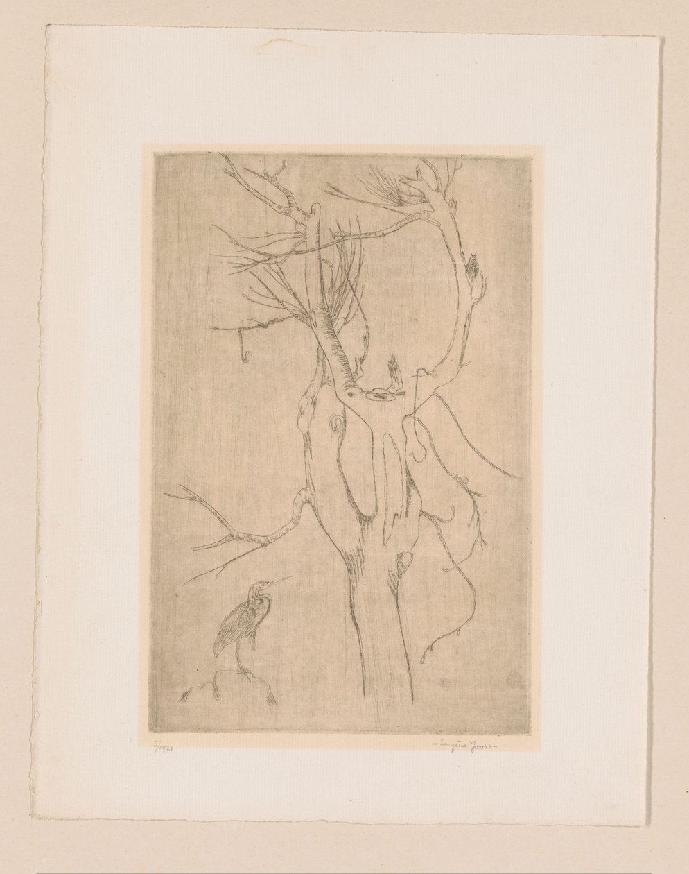 Árbol y garza de Eugène Joors (signed by artist)
