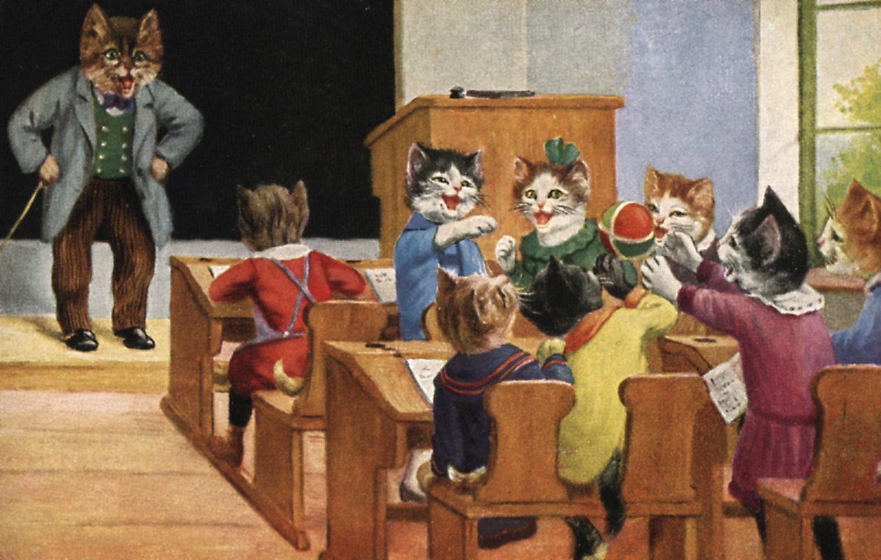 Aula de gatos (litografía en color) de European School