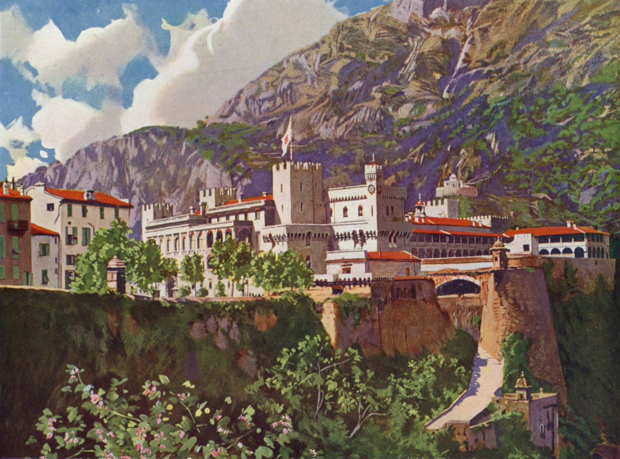 Mónaco, Palacio del Príncipe (litografía en color) de European School