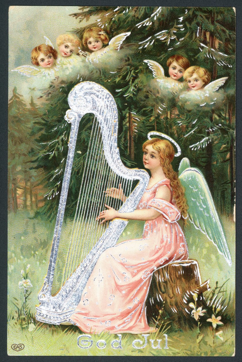 Tarjeta de Navidad escandinava (litografía en color) de European School