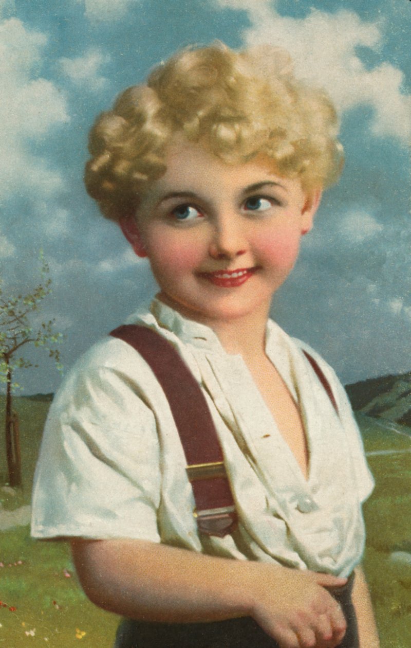 Niño sonriente (litografía en color) de European School