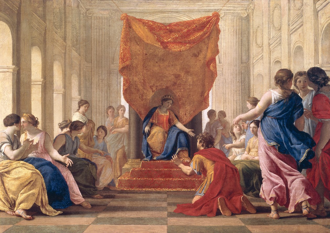 Poliphilus arrodillado ante la Reina Eleuterylida, c.1643-44 de Eustache Le Sueur