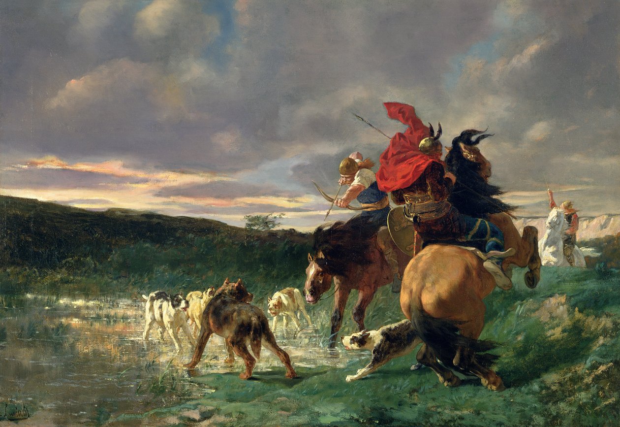 Merovingios atacando a un perro salvaje de Evariste Vital Luminais