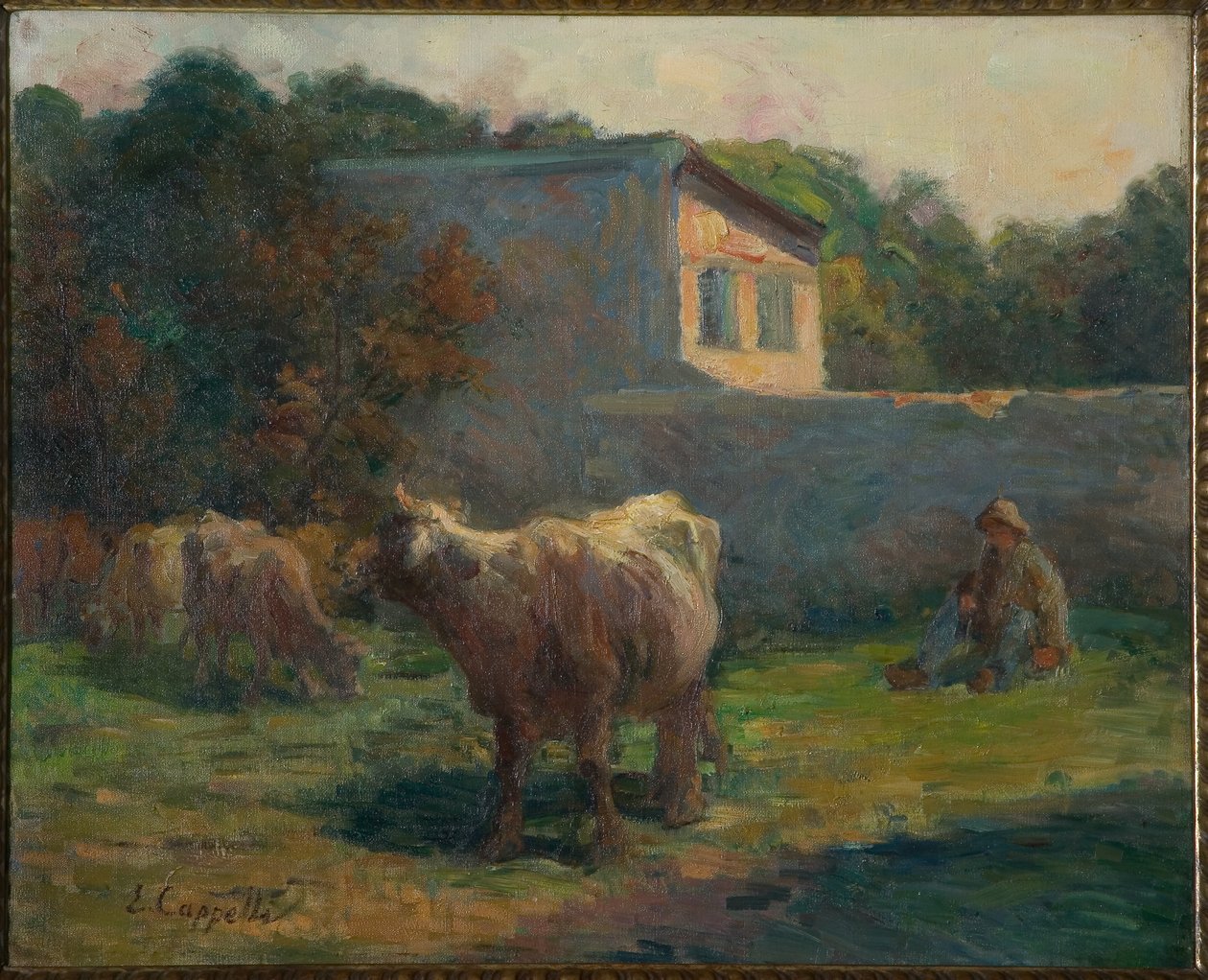 Vacas pastando (óleo sobre lienzo) de Evaristo Cappelli