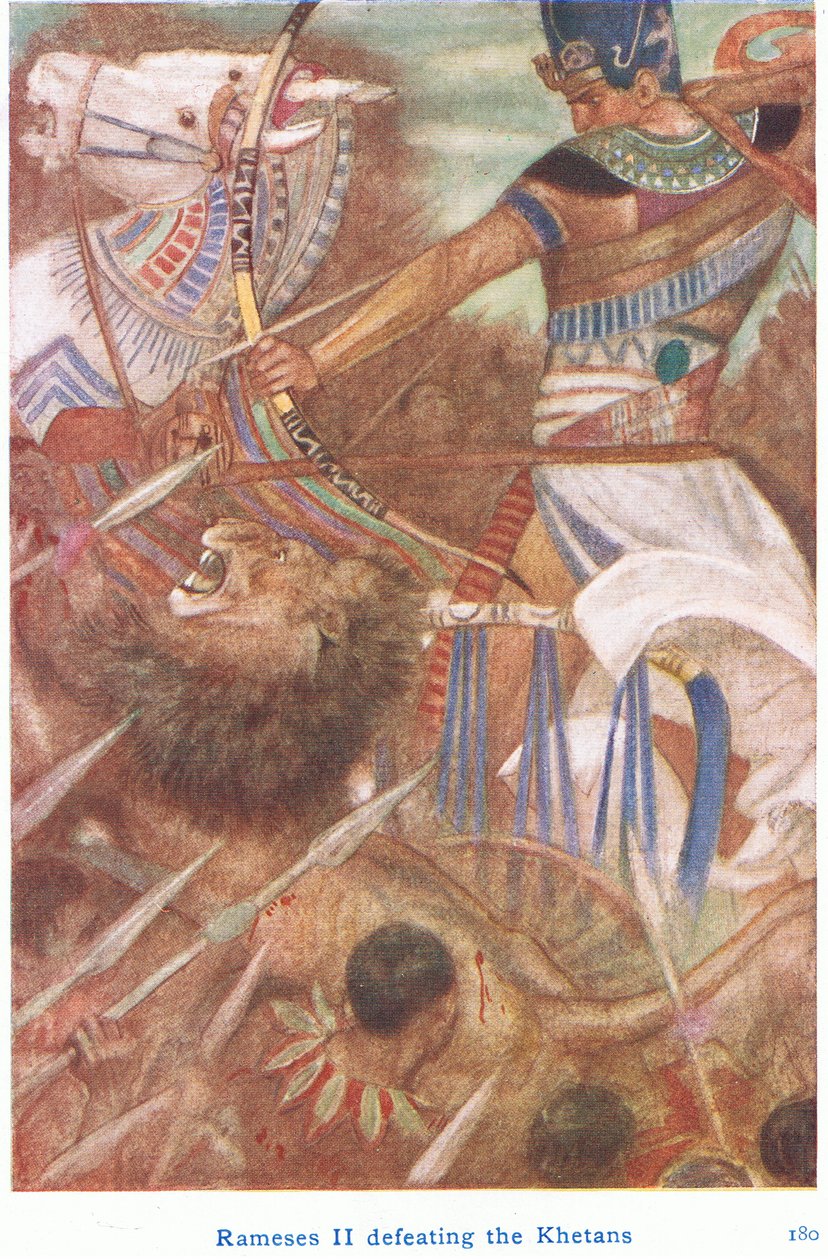 Ramsés II derrotando a los jetanos (litografía en color) de Evelyn Paul