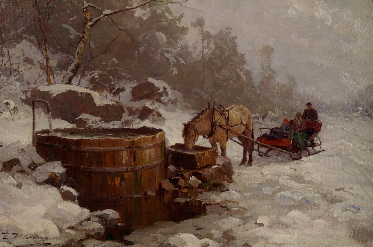 Junto a la estación de agua (óleo sobre lienzo) de Even Ulving