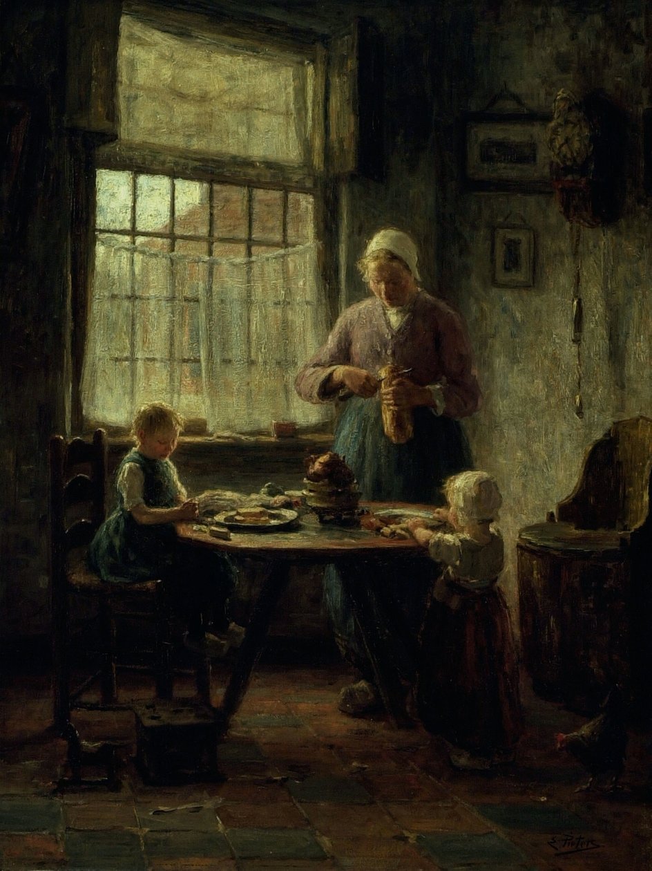 Una comida familiar, c.1890 (óleo sobre lienzo) de Evert Pieters