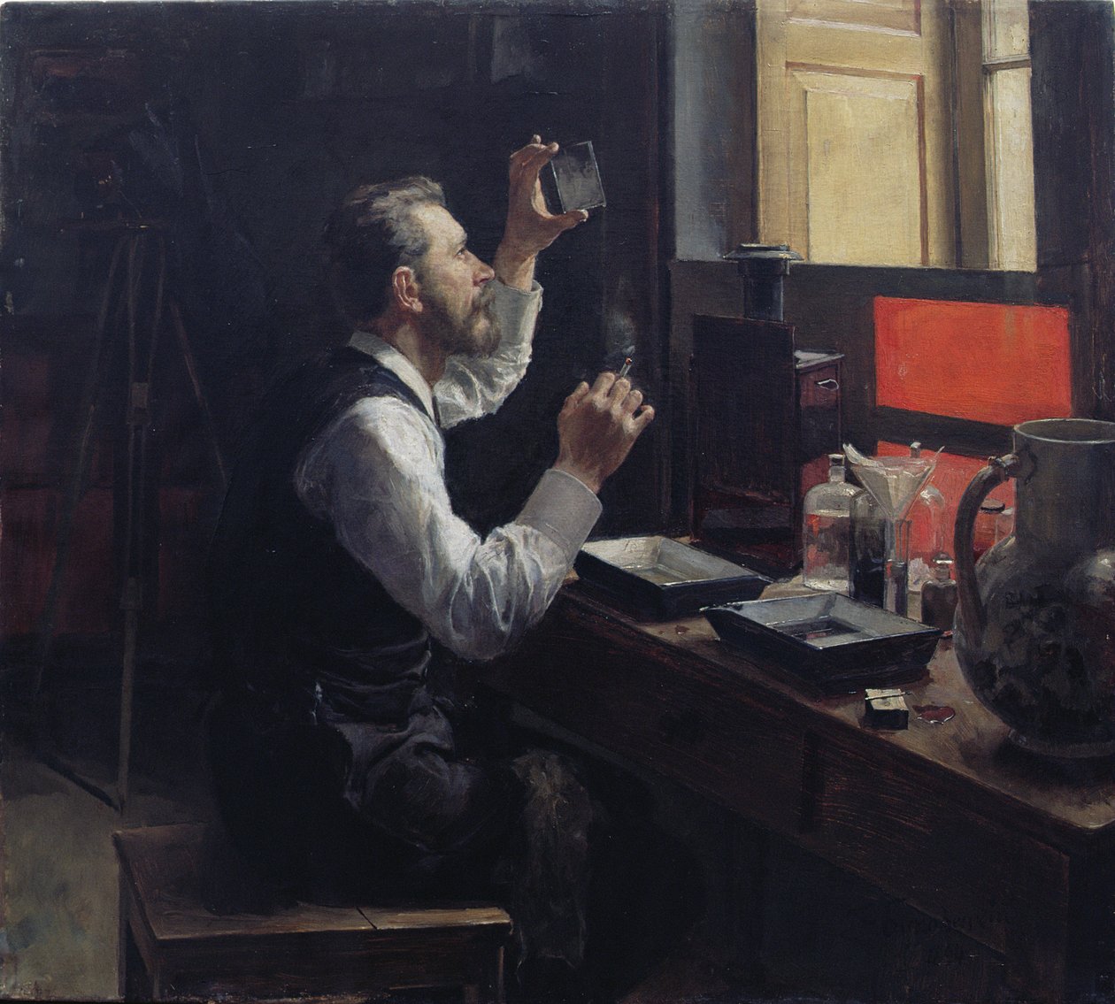 Fotógrafo aficionado (óleo sobre lienzo) de Evgeniy Iosipovich Bukovetsky