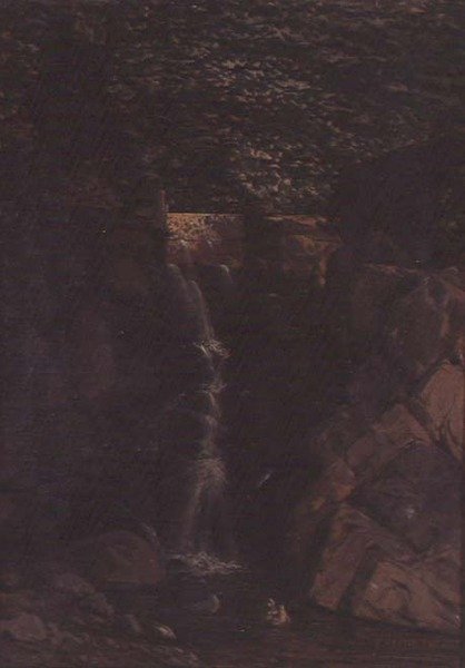 Cascada en un paisaje boscoso de F. Famin