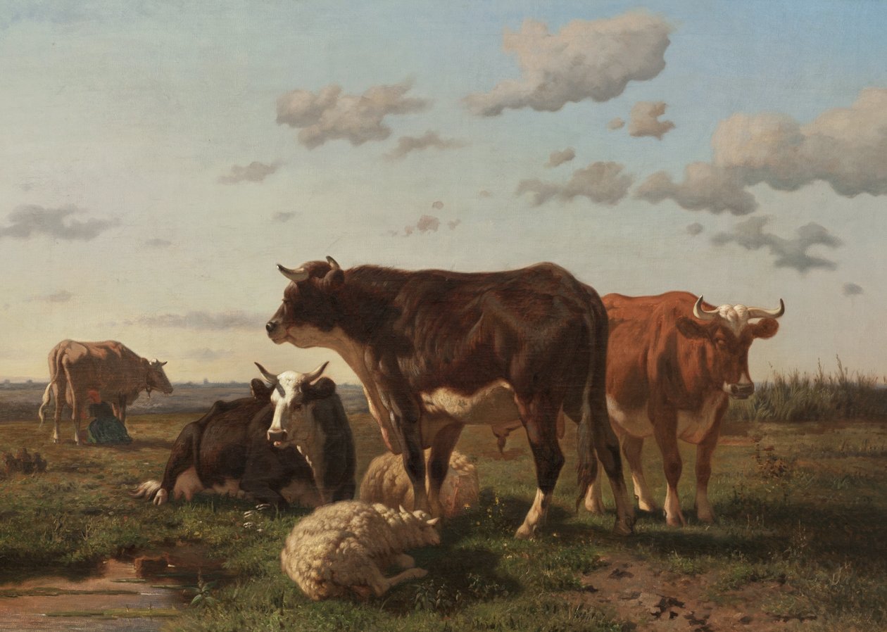 Ganado y ovejas en un paisaje, 1850 de F. Jurnet