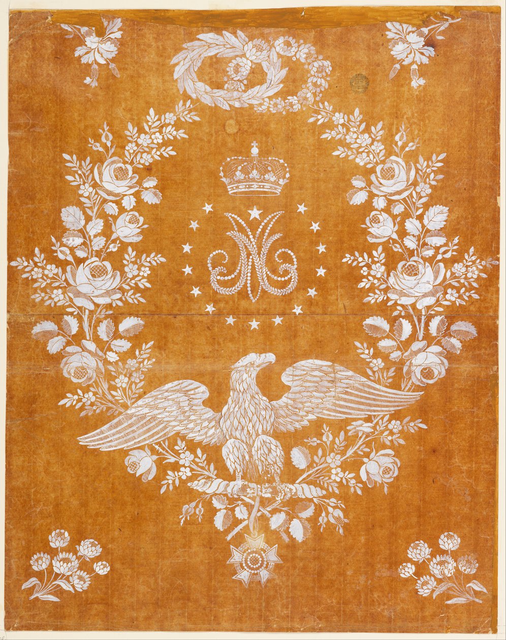 Diseño de bordado conmemorando el matrimonio de Napoleón I y María Luisa de Fabrique St. de Ruf