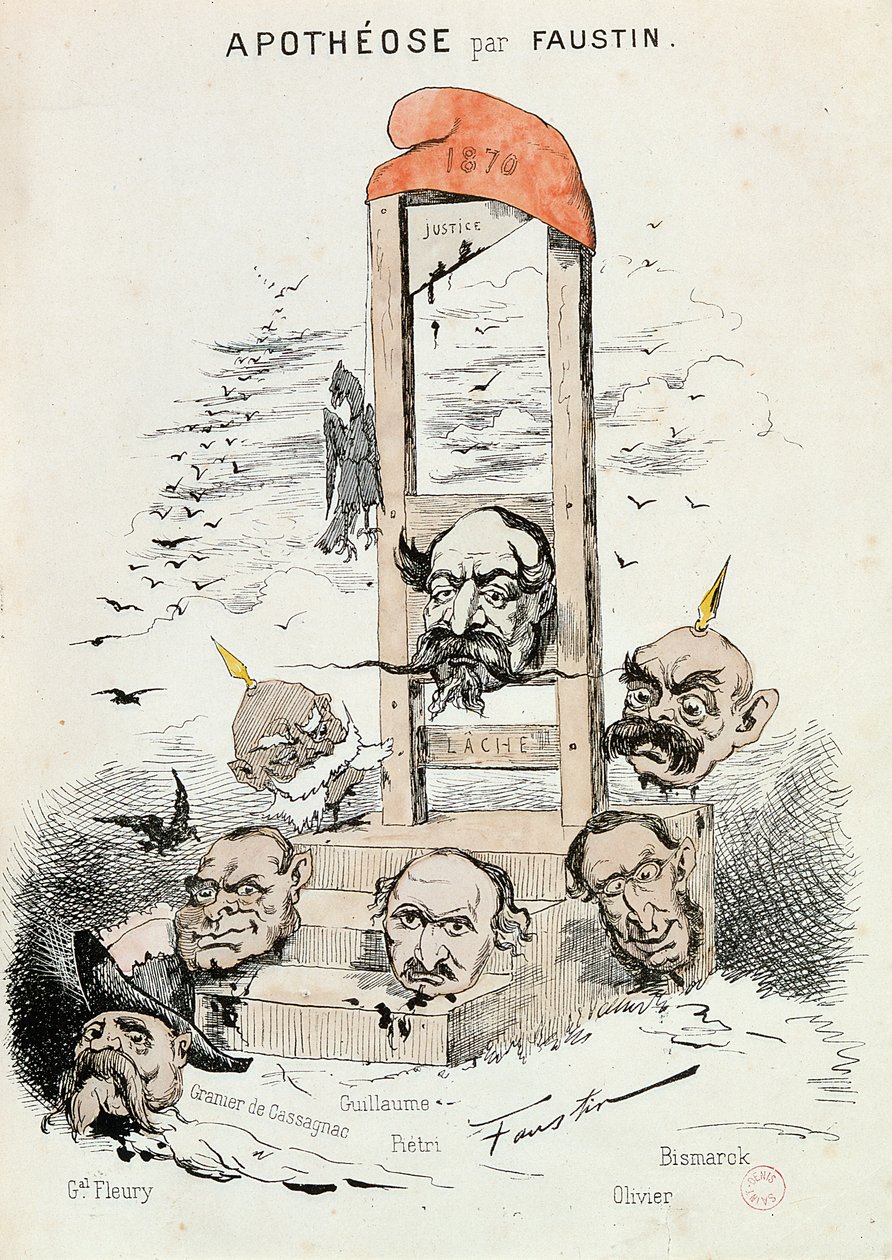 Caricatura de Napoleón III, Otto von Bismarck y el Kaiser Guillermo I de Faustin