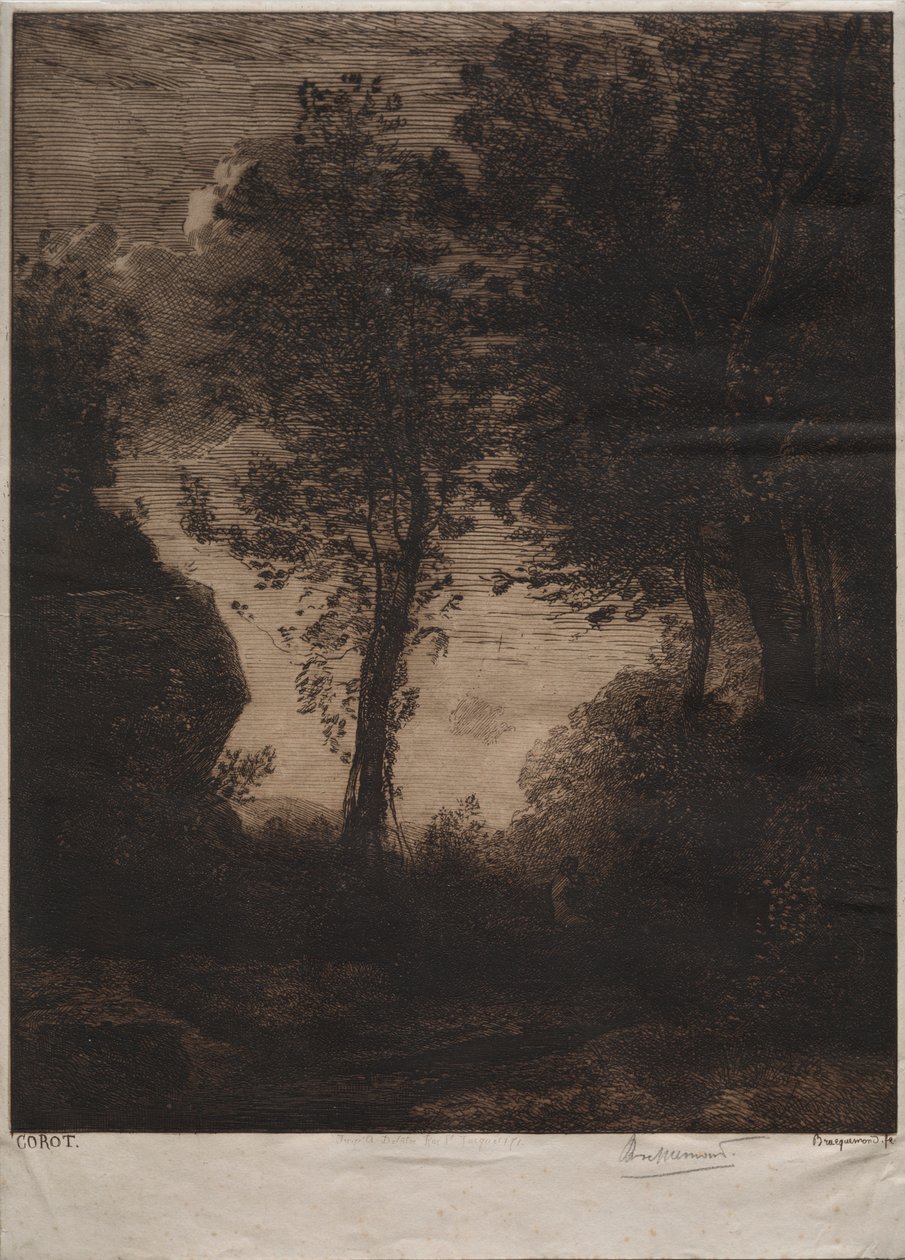 Paisaje: Atardecer, después de Corot de Felix Bracquemond