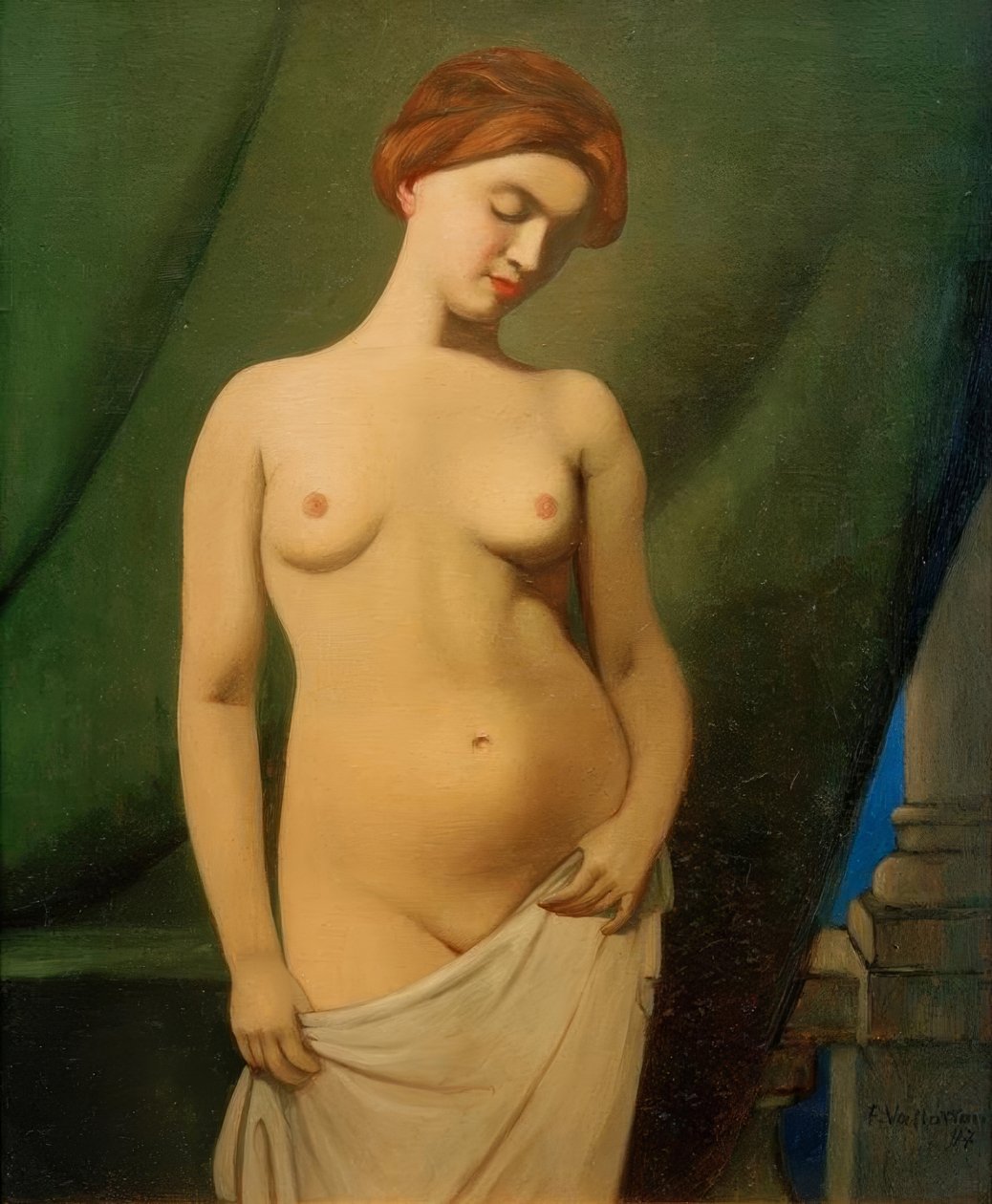 Mujeres desnudas, cortina verde | Felix Edouard Vallotton