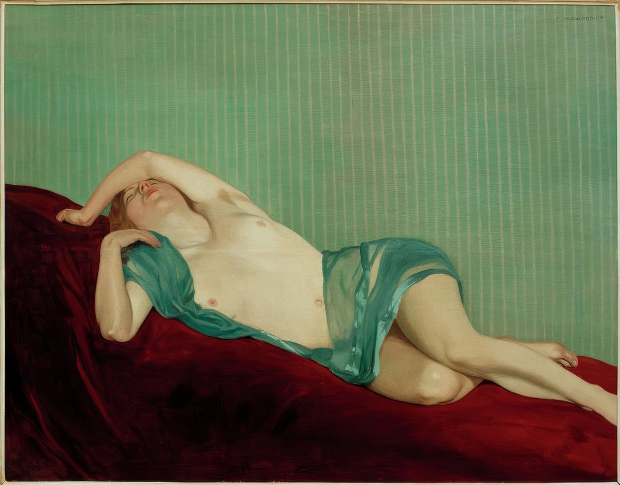 Desnudo con bufanda verde de Felix Edouard Vallotton