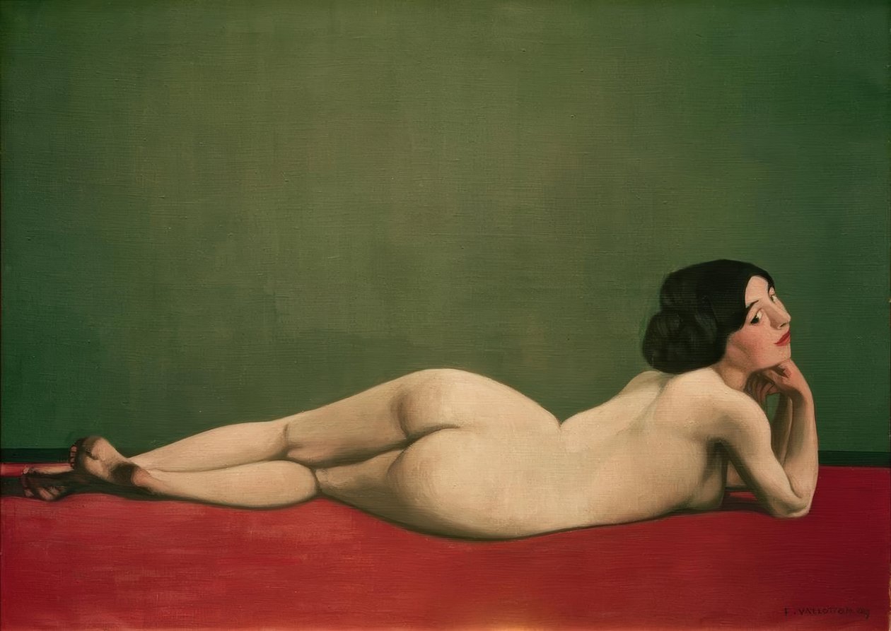 Desnudo acostado sobre alfombra roja de Felix Edouard Vallotton